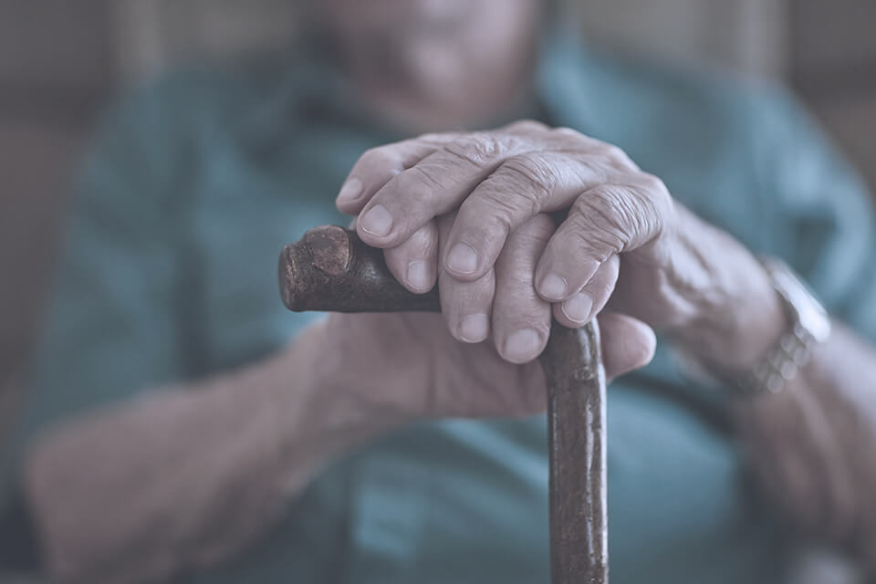 Elderly person holding a stick